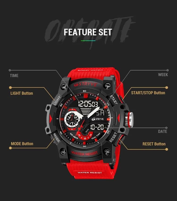 Gosasa Men's Multi-Function Military Sports Watch 50mm (1.96") | Dual Time Analog-Digital LED thumbnail 8