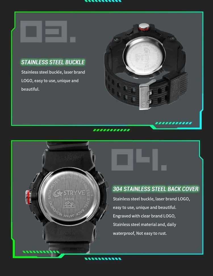 Gosasa Men's Multi-Function Military Sports Watch 50mm (1.96") | Dual Time Analog-Digital LED thumbnail 12