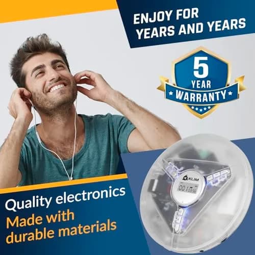 KLIM Discman Portable CD Player with Headphones, Built-in Battery, Clear White | Anti-Skip Protection, 5 EQ Effects, USB-C Rechargeable thumbnail 6