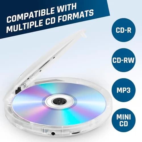 KLIM Discman Portable CD Player with Headphones, Built-in Battery, Clear White | Anti-Skip Protection, 5 EQ Effects, USB-C Rechargeable thumbnail 7