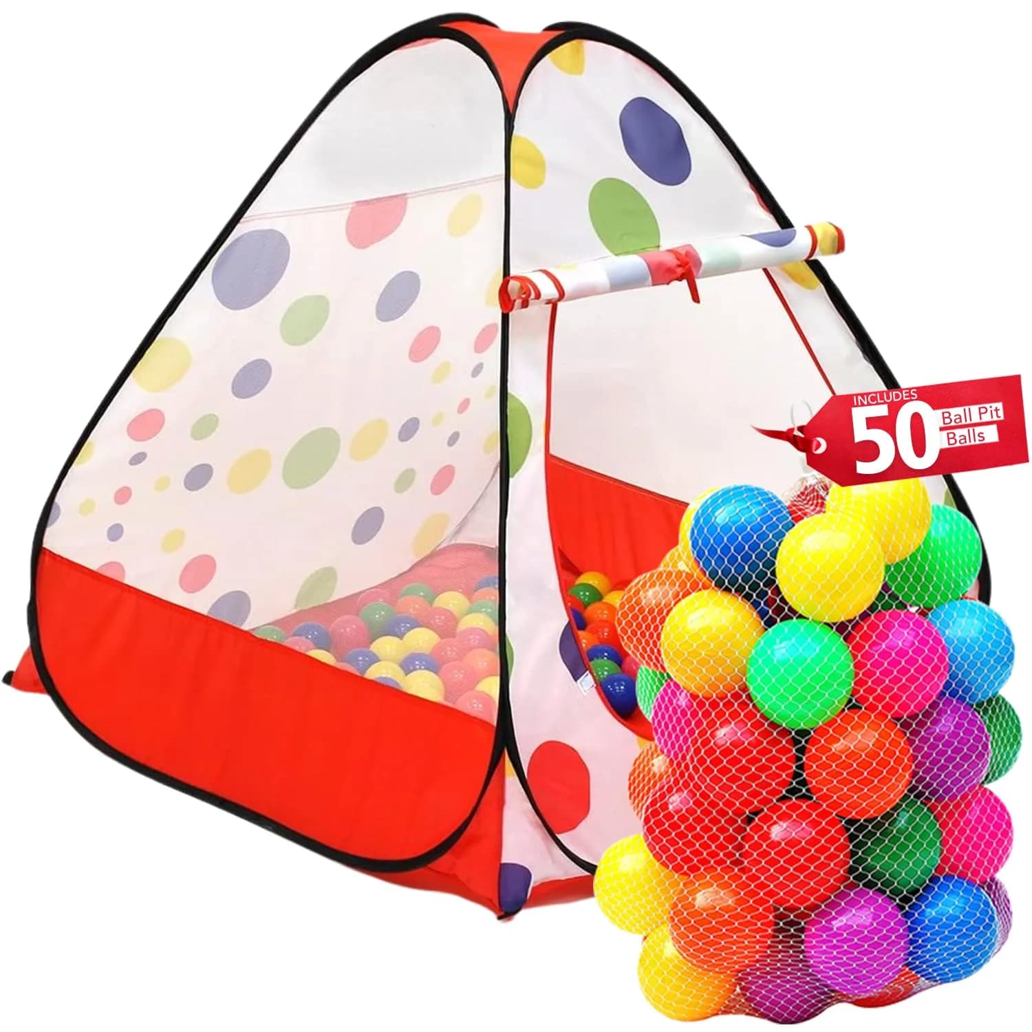 Kiddey Pop Up Ball Pit Play Tent with 50 Balls | 142cm x 127cm x 76cm | Safe Indoor Outdoor Fun