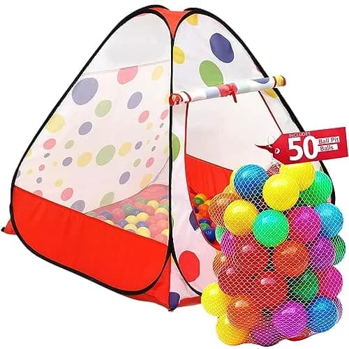 Kiddey Pop Up Ball Pit Play Tent with 50 Balls | 142cm x 127cm x 76cm | Safe Indoor Outdoor Fun thumbnail 1
