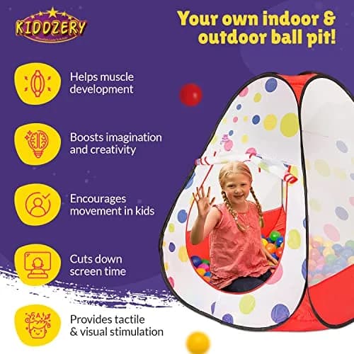 Kiddey Pop Up Ball Pit Play Tent with 50 Balls | 142cm x 127cm x 76cm | Safe Indoor Outdoor Fun thumbnail 7