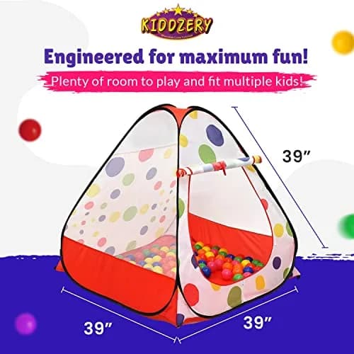 Kiddey Pop Up Ball Pit Play Tent with 50 Balls | 142cm x 127cm x 76cm | Safe Indoor Outdoor Fun thumbnail 3