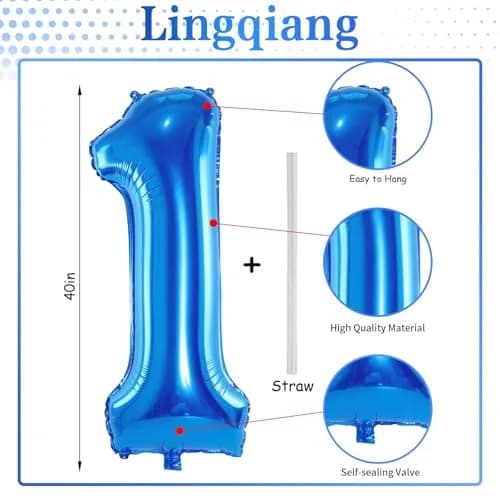 Lingqiang Blue Number 1 Balloon 40 inch | Giant Self-Inflating Foil Balloon for Parties thumbnail 2