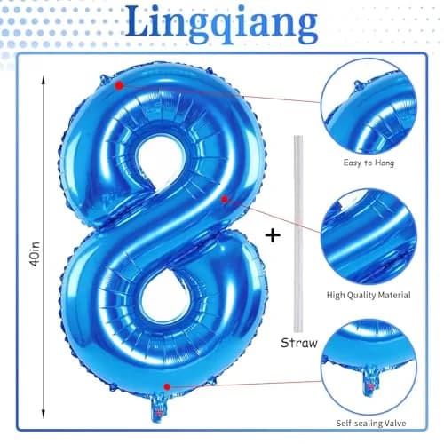 Lingqiang Blue Number 8 Foil Balloon 40 inch | Giant Self-Inflating Helium Balloon for Parties thumbnail 2