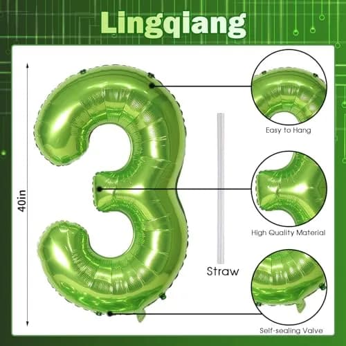 Lingqiang Green Number 3 Balloon 40 Inch | Reusable Foil Mylar Party Decoration thumbnail 2