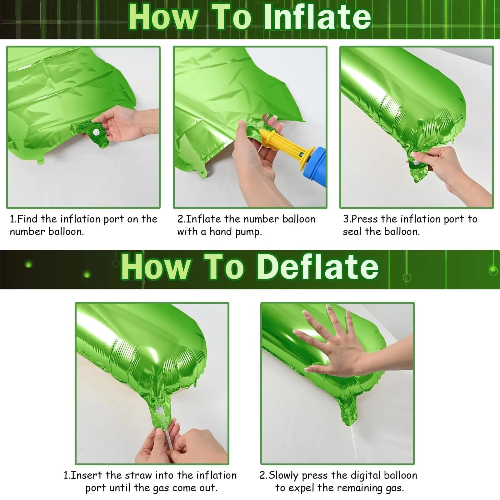 Lingqiang 40 Inch Giant Green Number 2 Foil Balloon | Reusable Helium Mylar Digit for Parties - view 7