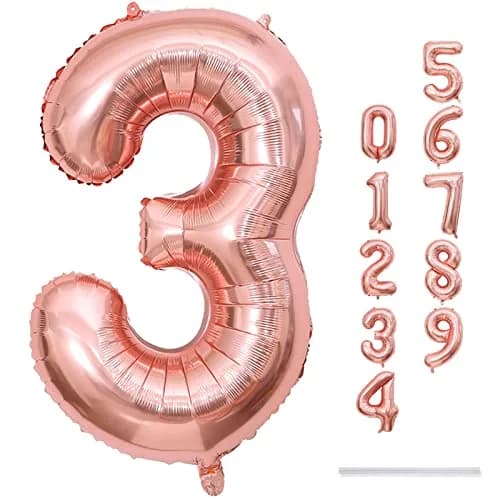 Lingqiang Rose Gold Number 3 Balloon | 40 Inch Large Foil Helium Balloon for Girls & Women Birthday Party Decorations thumbnail 9