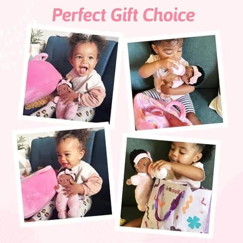 OUOZZZ Black Baby Doll with Bassinet, Blanket & Bottle Set 25cm (10 inch) | Educational Pretend Play Toy for Kids 3+ thumbnail 4