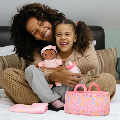 OUOZZZ Black Baby Doll with Bassinet, Blanket & Bottle Set 25cm (10 inch) | Educational Pretend Play Toy for Kids 3+ thumbnail 8