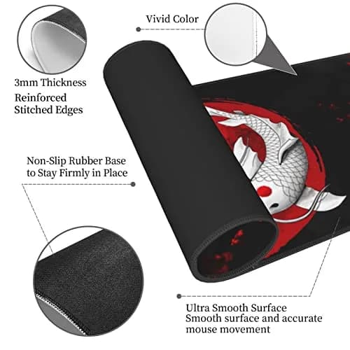 Gianlaima Japanese Koi Mouse Pad XL Extended Desk Mat | Large 80x30cm, Waterproof, Non-Slip Rubber Base thumbnail 4
