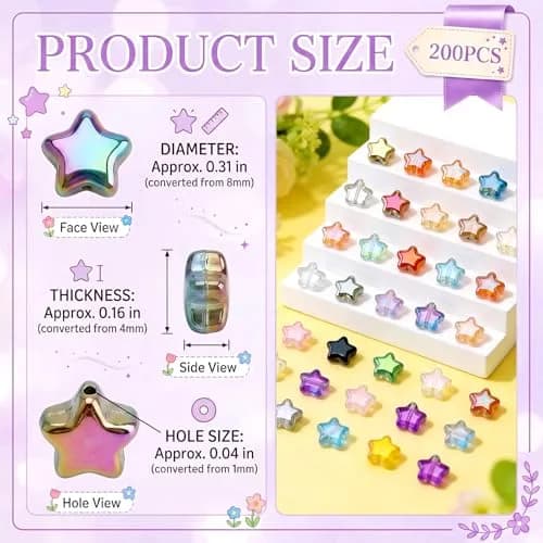 X Hot Popcorn Star Beads, 8mm Glass Star Beads, Electroplated, 200 pcs | Jewelry Craft Supplies thumbnail 2