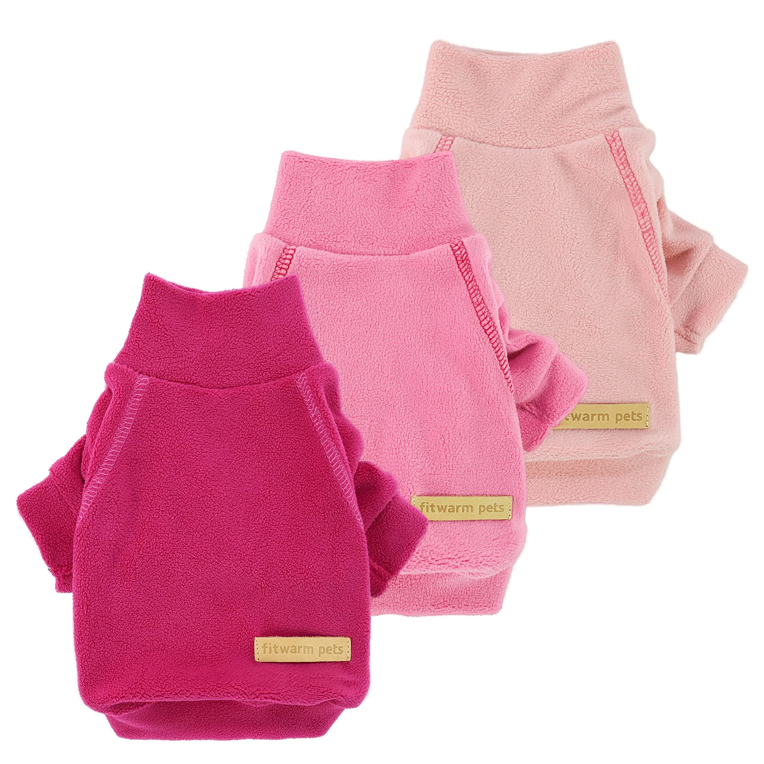 Fitwarm Large Pink 3 Pack Pet Sweater | Classic Fleece Turtleneck for Small Dogs & Cats — X-Small