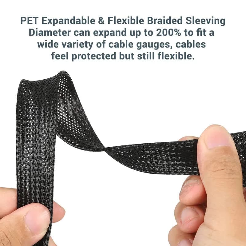 Gandenyan PET Expandable Braided Wire Loom 100ft-1/4Inch | Mesh Cable Management for Home & Office thumbnail 4