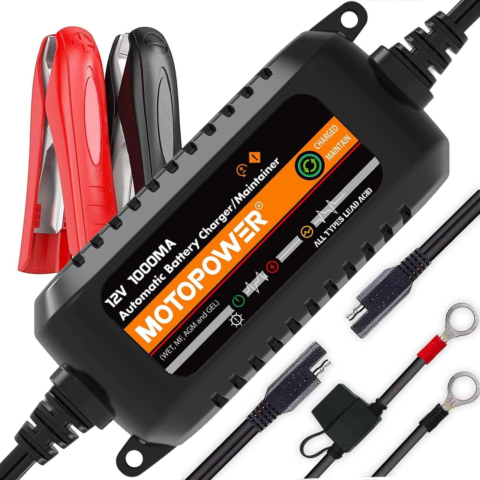MOTOPOWER MP00205B 12V 1A Automatic Battery Charger & Maintainer | 12V 1A — b) - Black