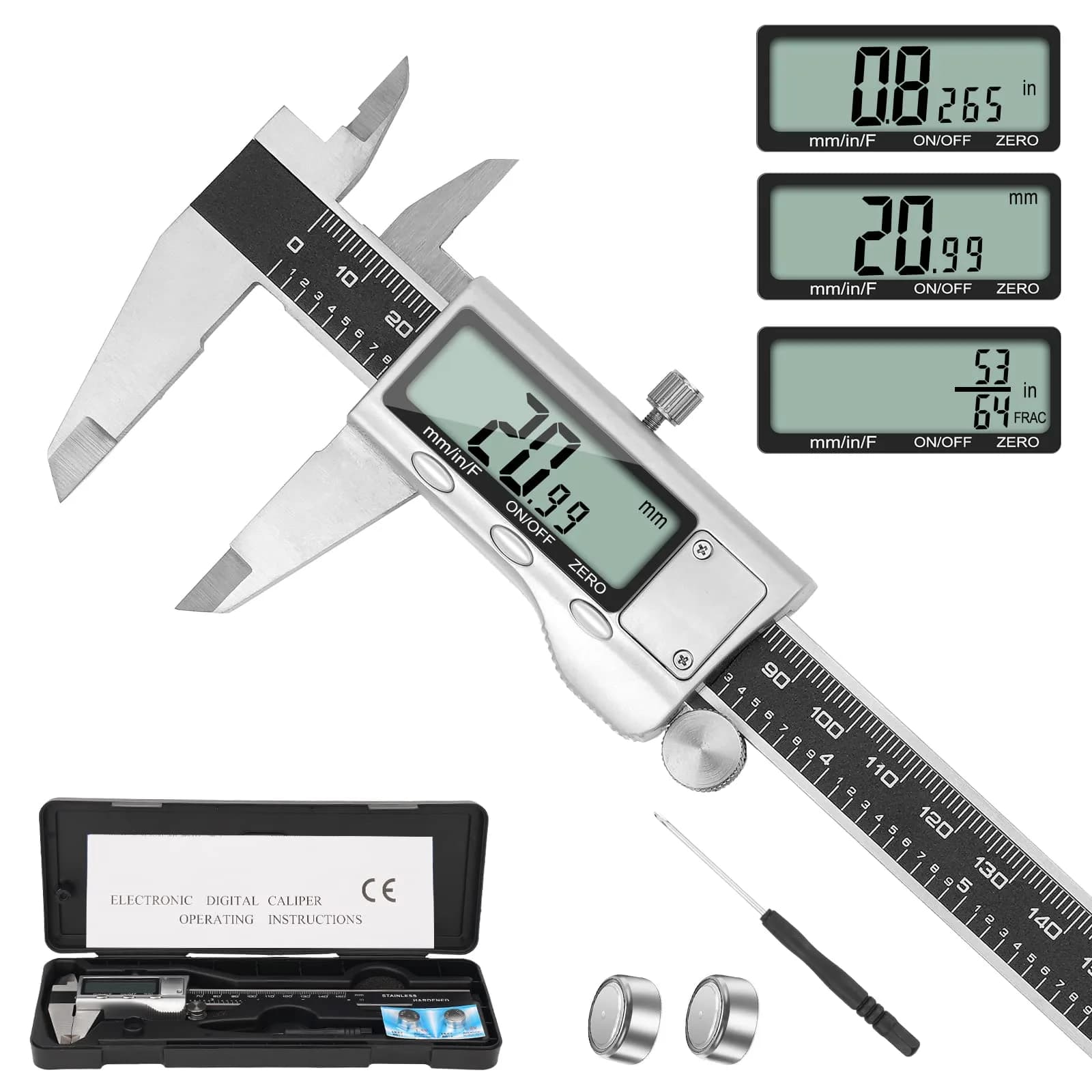 Jiavarry Digital Caliper 6 Inch Stainless Steel LCD Screen | Accurate Measurement for DIY & Household