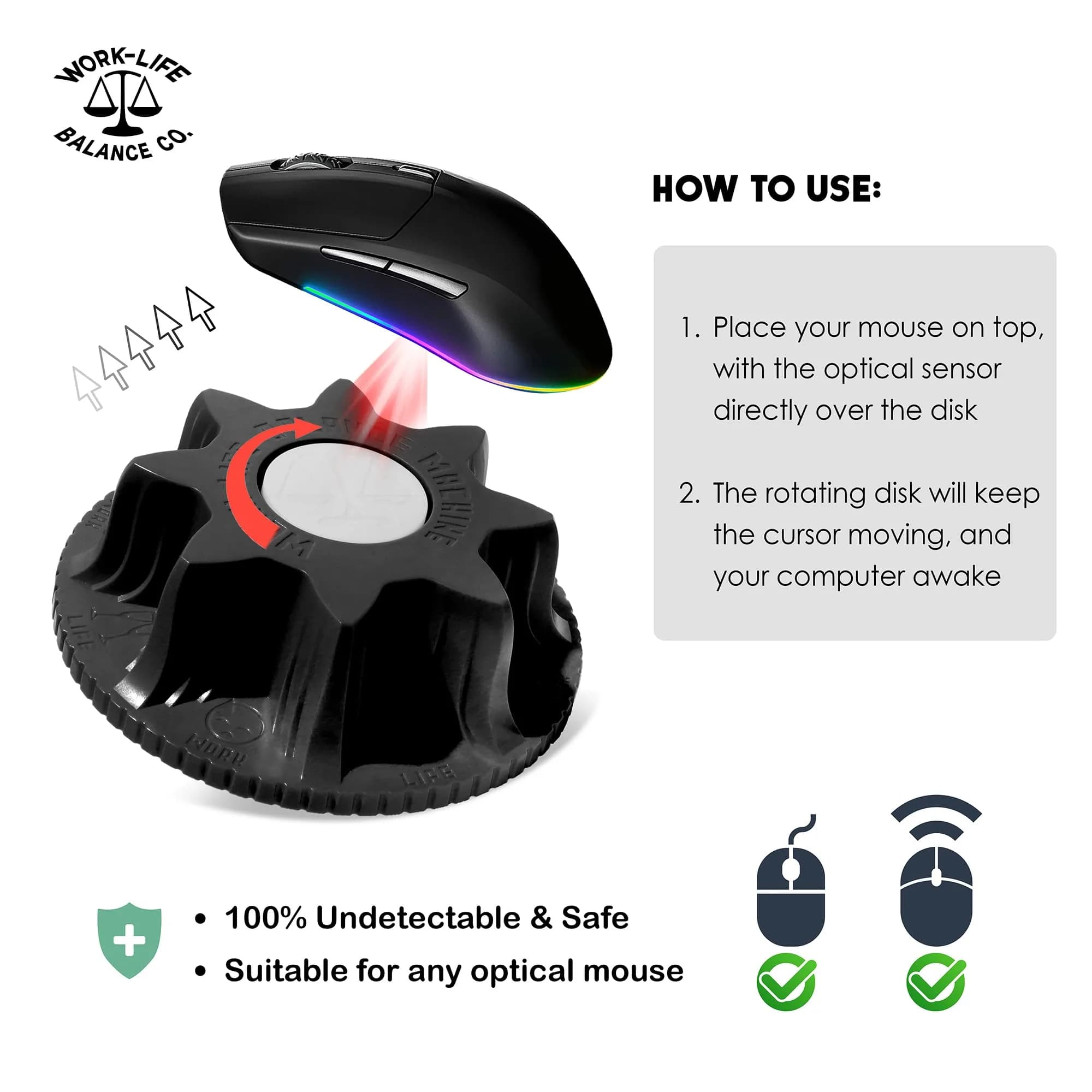 Work-Life Balance Corporation Mechanical Mouse Jiggler, Cordless & Undetectable | Keeps Computer Active - view 9