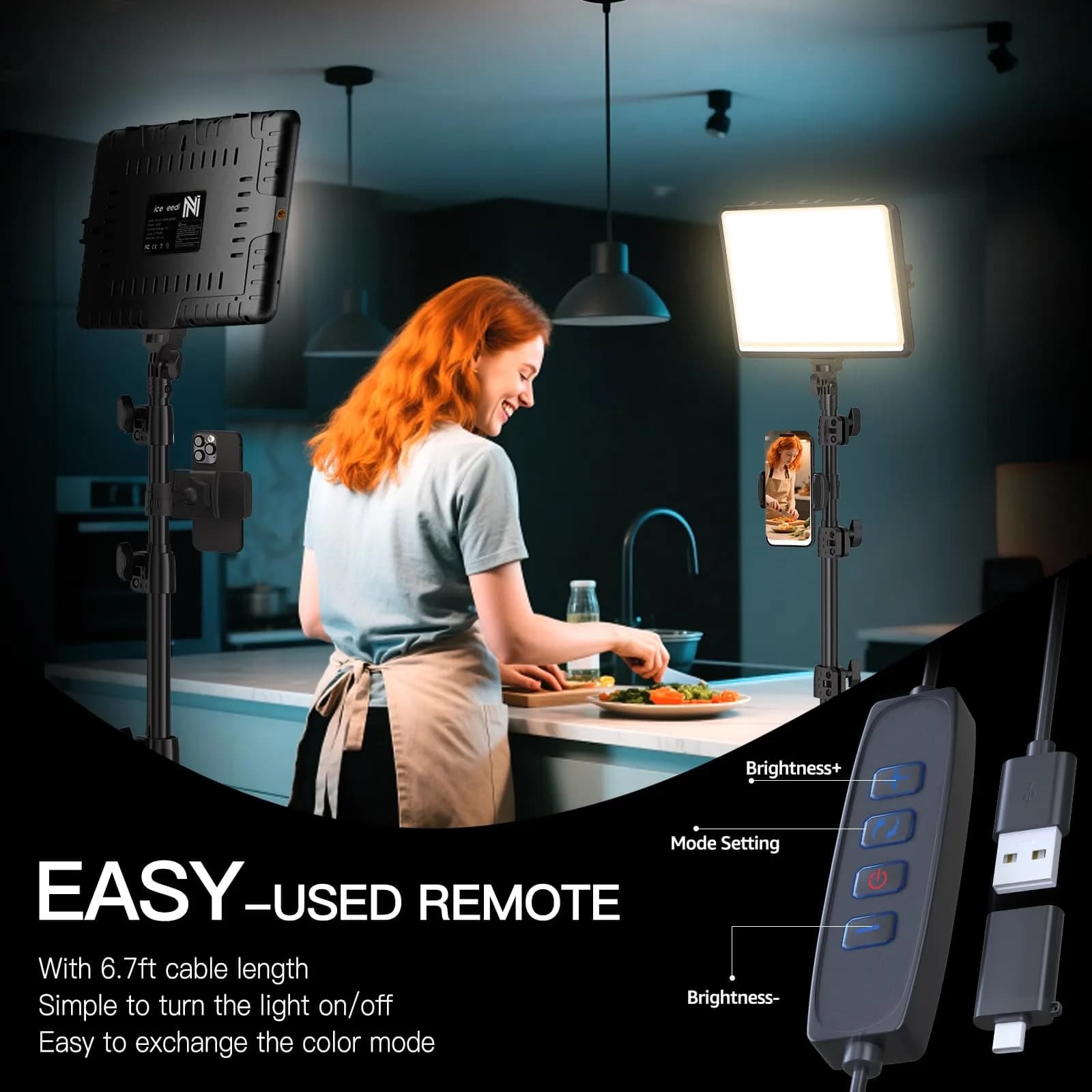 NiceVeedi LED Video Light Kit 2-Pack 15W (25.5cm x 19.8cm) | CRI 97+ Dimmable Studio Lighting with Tripod Stands - view 6