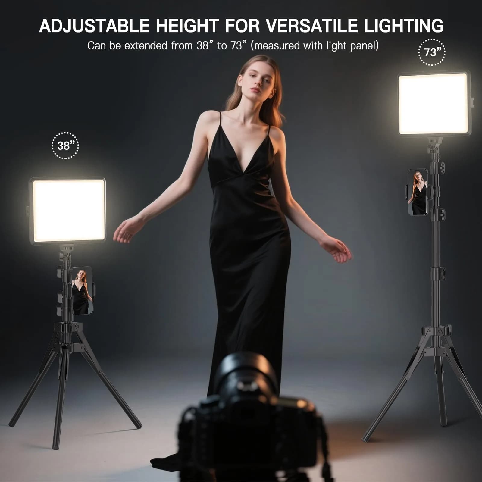 NiceVeedi LED Video Light Kit 2-Pack 15W (25.5cm x 19.8cm) | CRI 97+ Dimmable Studio Lighting with Tripod Stands - view 7