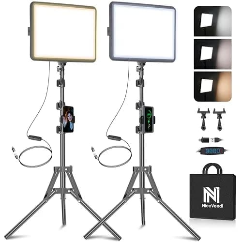 NiceVeedi LED Video Light Kit 2-Pack 15W (25.5cm x 19.8cm) | CRI 97+ Dimmable Studio Lighting with Tripod Stands thumbnail 1