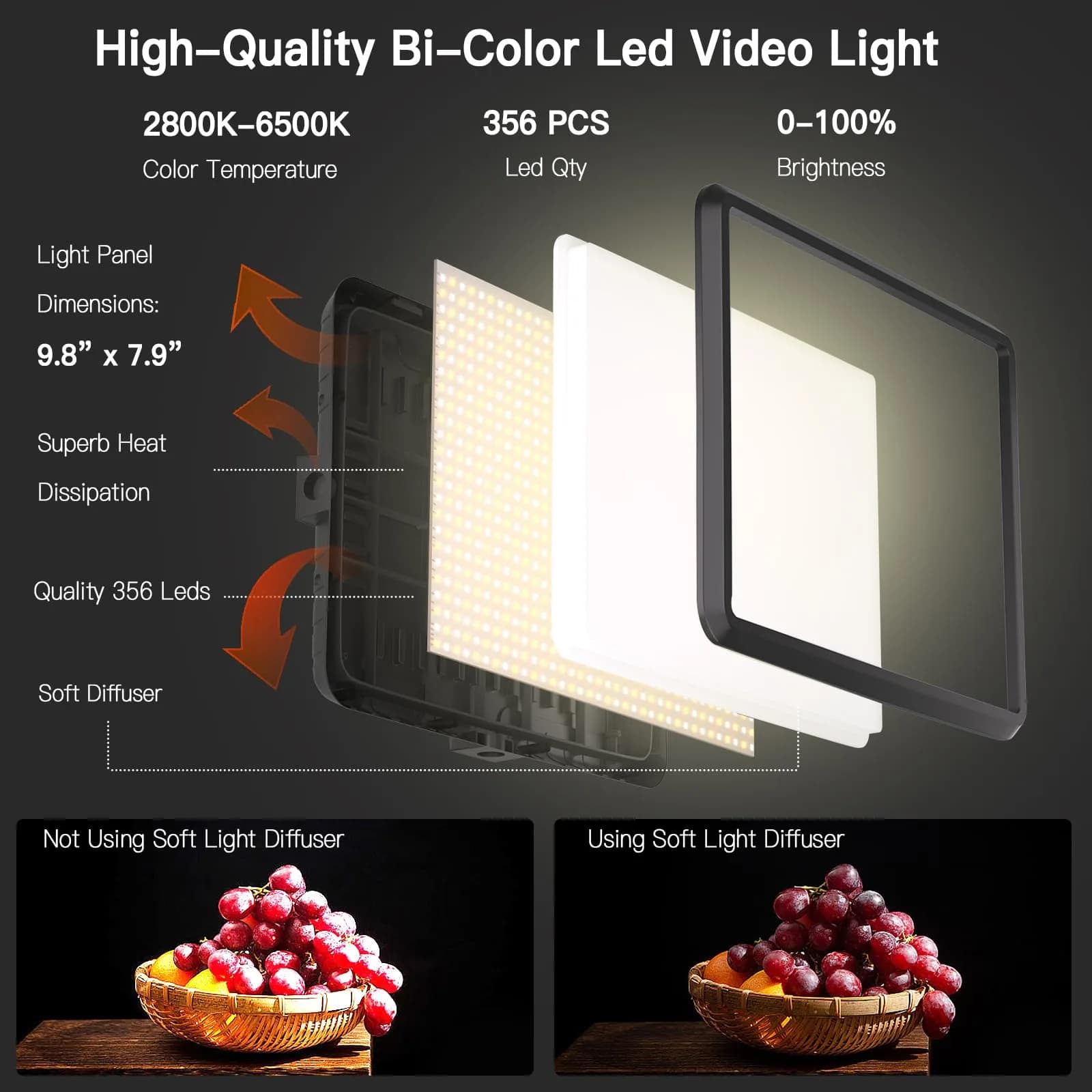 NiceVeedi LED Video Light Kit 2-Pack 15W (25.5cm x 19.8cm) | CRI 97+ Dimmable Studio Lighting with Tripod Stands - view 2