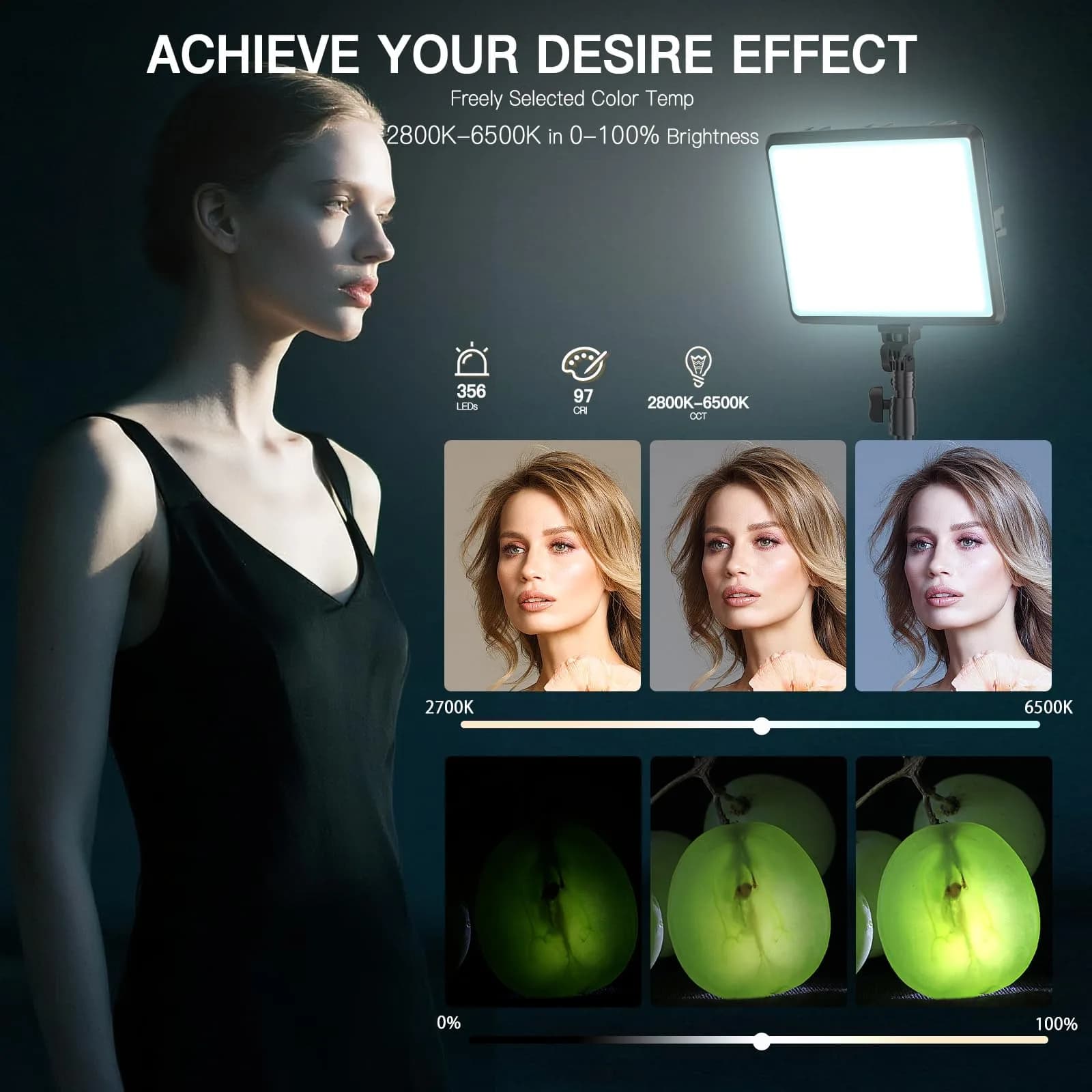 NiceVeedi LED Video Light Kit 2-Pack 15W (25.5cm x 19.8cm) | CRI 97+ Dimmable Studio Lighting with Tripod Stands - view 3
