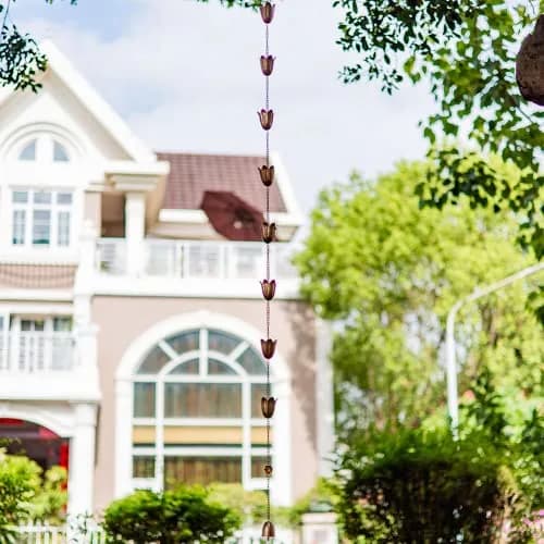 Qipade Tulip Rain Chain 2.53m (8.3 Ft) with 12 Cups | Copper Finish Gutter Downspout Alternative thumbnail 5