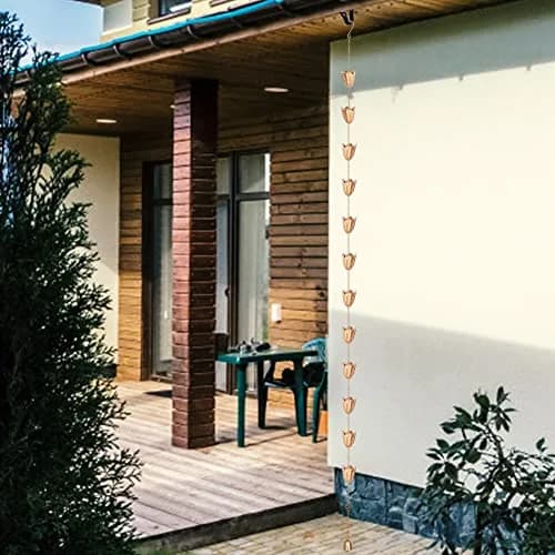 Qipade Tulip Rain Chain 2.53m (8.3 Ft) with 12 Cups | Copper Finish Gutter Downspout Alternative thumbnail 6