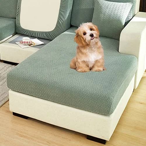 ShowyLive Weave Green Stretch Sofa Cover for L-Shape Sectional Couch, 155-185cm Length (M Back Cover) thumbnail 5