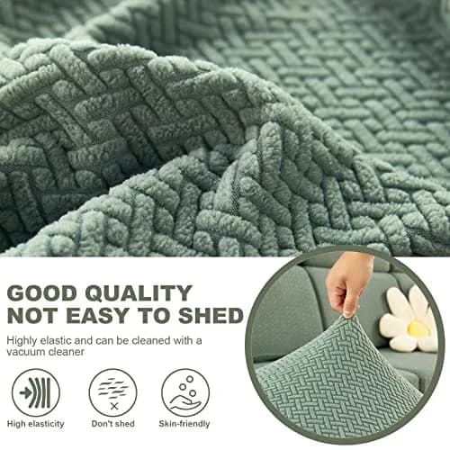 ShowyLive Weave Green Stretch Sofa Cover for L-Shape Sectional Couch, 155-185cm Length (M Back Cover) thumbnail 3