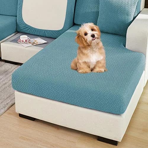 ShowyLive Weave Sea Blue Stretch Sofa Cover for L-Shaped Sectional Couches, Large Single Seat (21.65-35 inch Width) thumbnail 5
