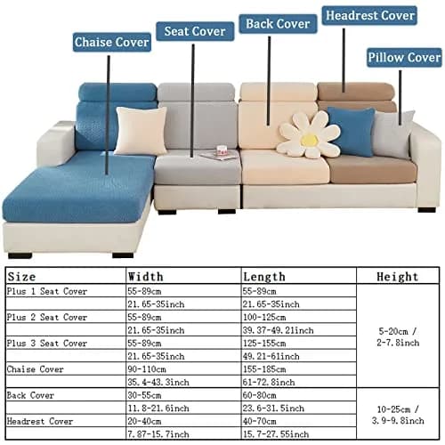 ShowyLive Weave Sea Blue Stretch Sofa Cover for L-Shaped Sectional Couches, Large Single Seat (21.65-35 inch Width) thumbnail 7