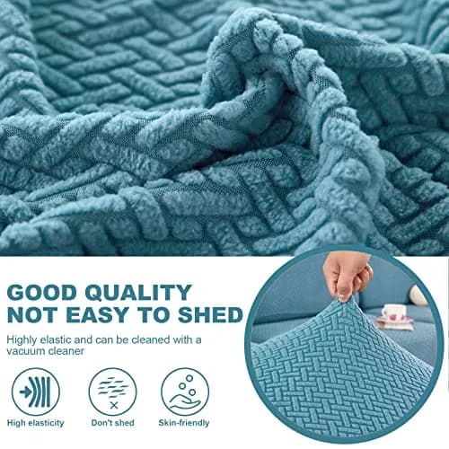 ShowyLive Weave Sea Blue Stretch Sofa Cover for L-Shaped Sectional Couches, Large Single Seat (21.65-35 inch Width) thumbnail 3