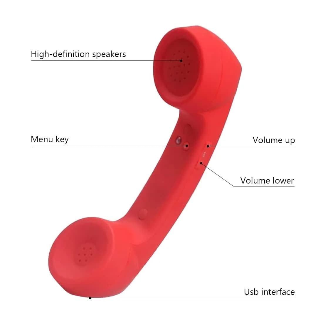 LIONSOUL Retro Bluetooth Handset for Cell Phones & Computers - Vibrant Red - view 4