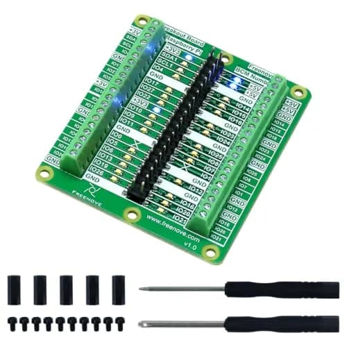 Freenove Breakout Board for Raspberry Pi 5 4B 3B+ Zero 2 W HAT | GPIO Status LEDs & Terminal Block thumbnail 1