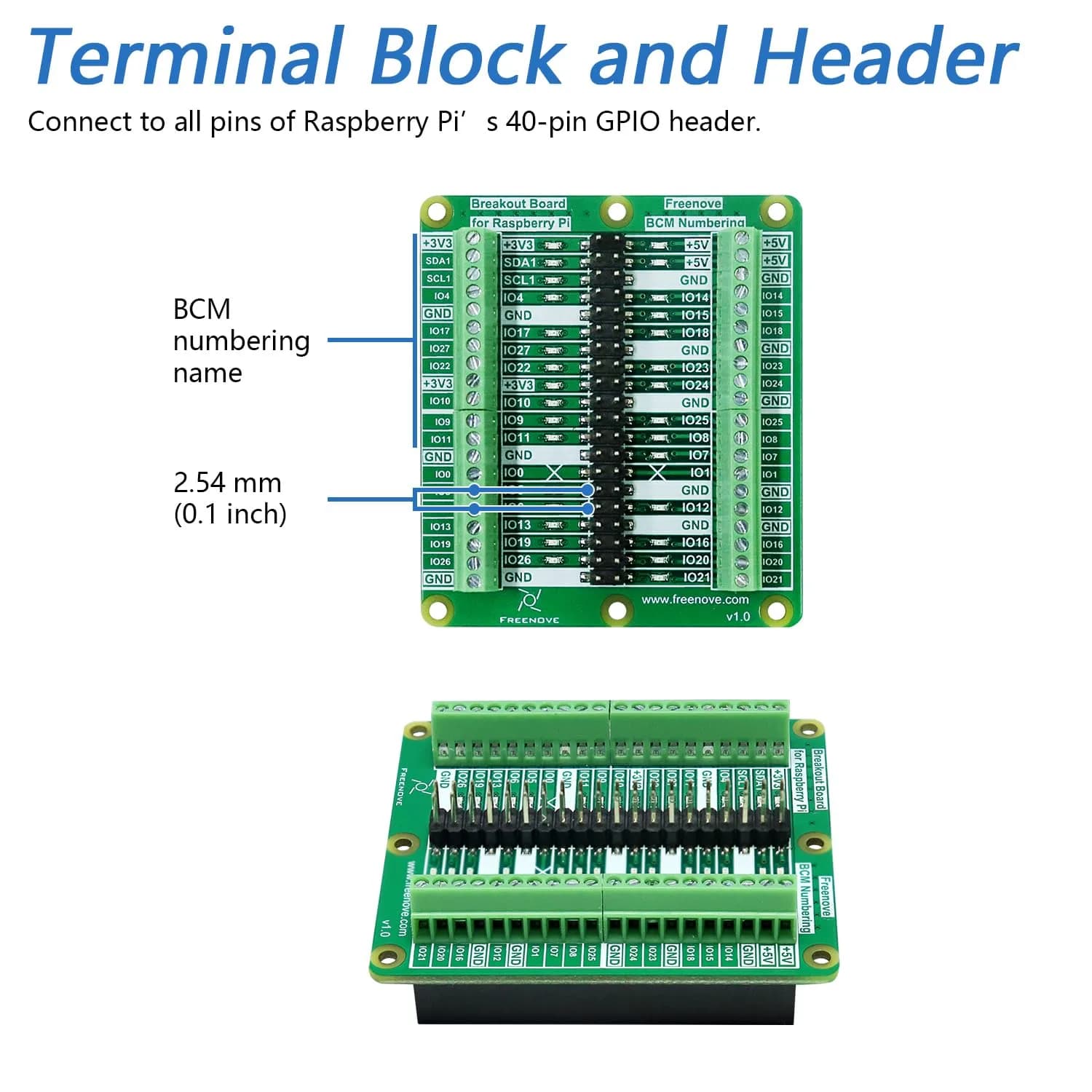 Freenove Breakout Board for Raspberry Pi 5 4B 3B+ Zero 2 W HAT | GPIO Status LEDs & Terminal Block - view 5