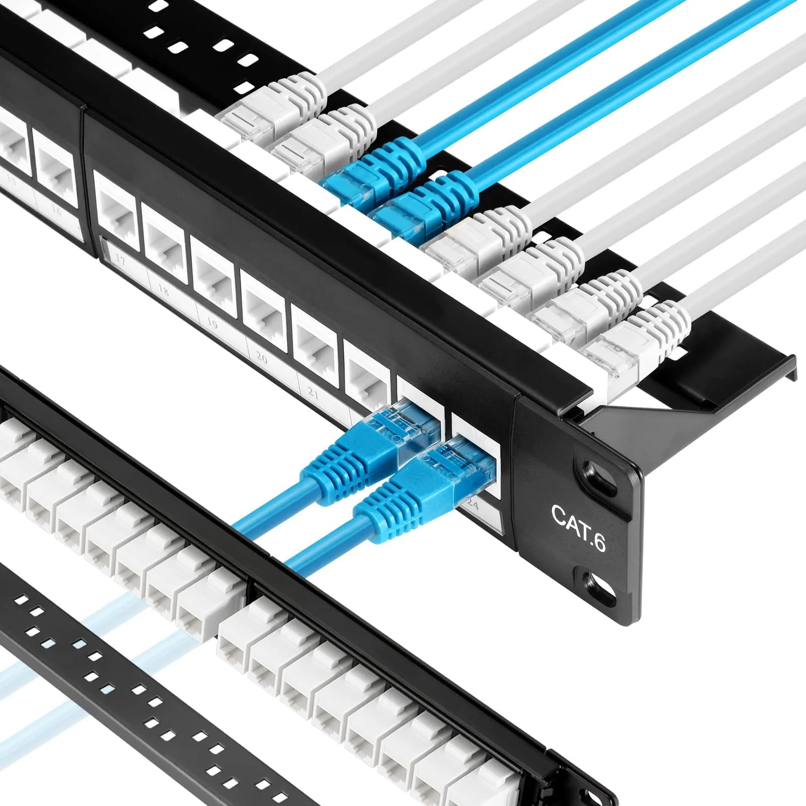 Rapink 24-Port Cat6 Patch Panel with 10Gbps Keystone Couplers | Toolless Termination for Cat6, Cat5e, Cat5 Cabling — White