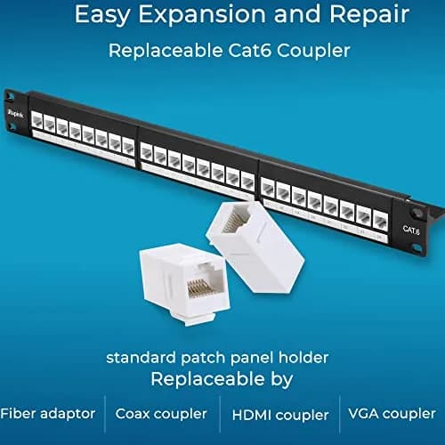 Rapink 24-Port Cat6 Patch Panel with 10Gbps Keystone Couplers | Toolless Termination for Cat6, Cat5e, Cat5 Cabling thumbnail 3