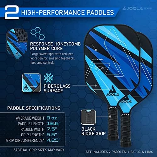JOOLA Ben Johns Blue Lightning Pickleball Set with 2 Paddles, 4 Balls, and Bag | USAPA Approved Fiberglass & Honeycomb Core thumbnail 4