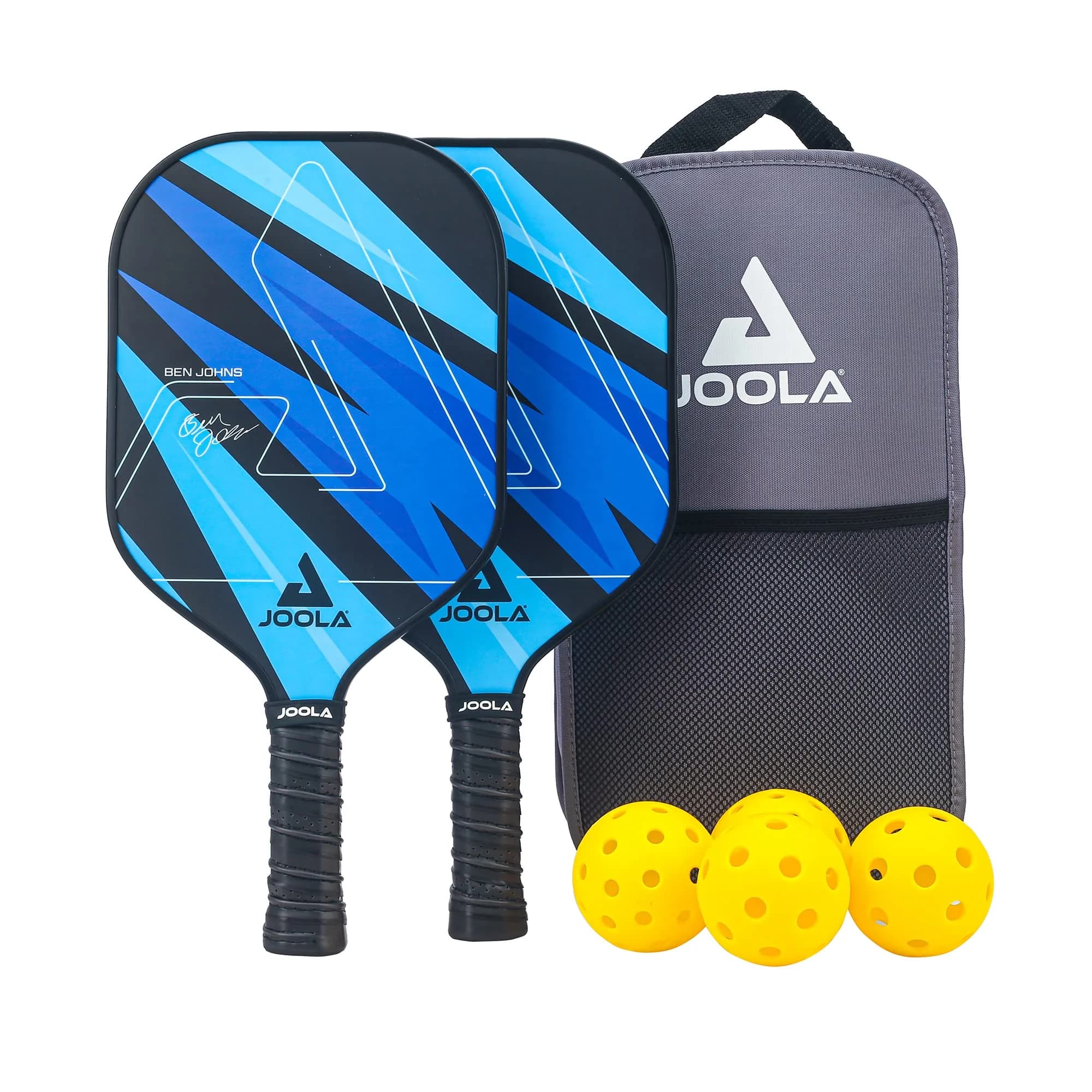 JOOLA Ben Johns Blue Lightning Pickleball Set with 2 Paddles, 4 Balls, and Bag | USAPA Approved Fiberglass & Honeycomb Core