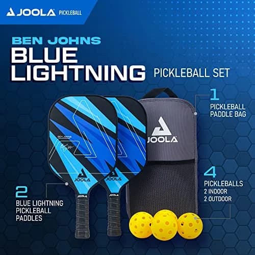 JOOLA Ben Johns Blue Lightning Pickleball Set with 2 Paddles, 4 Balls, and Bag | USAPA Approved Fiberglass & Honeycomb Core thumbnail 2