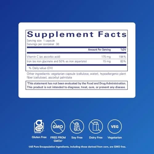 Pure Encapsulations Iron-C Capsules 30 Count (Pack of 1) | Supports Red Blood Cell Production & Muscle Function with Enhanced Iron Absorption thumbnail 2