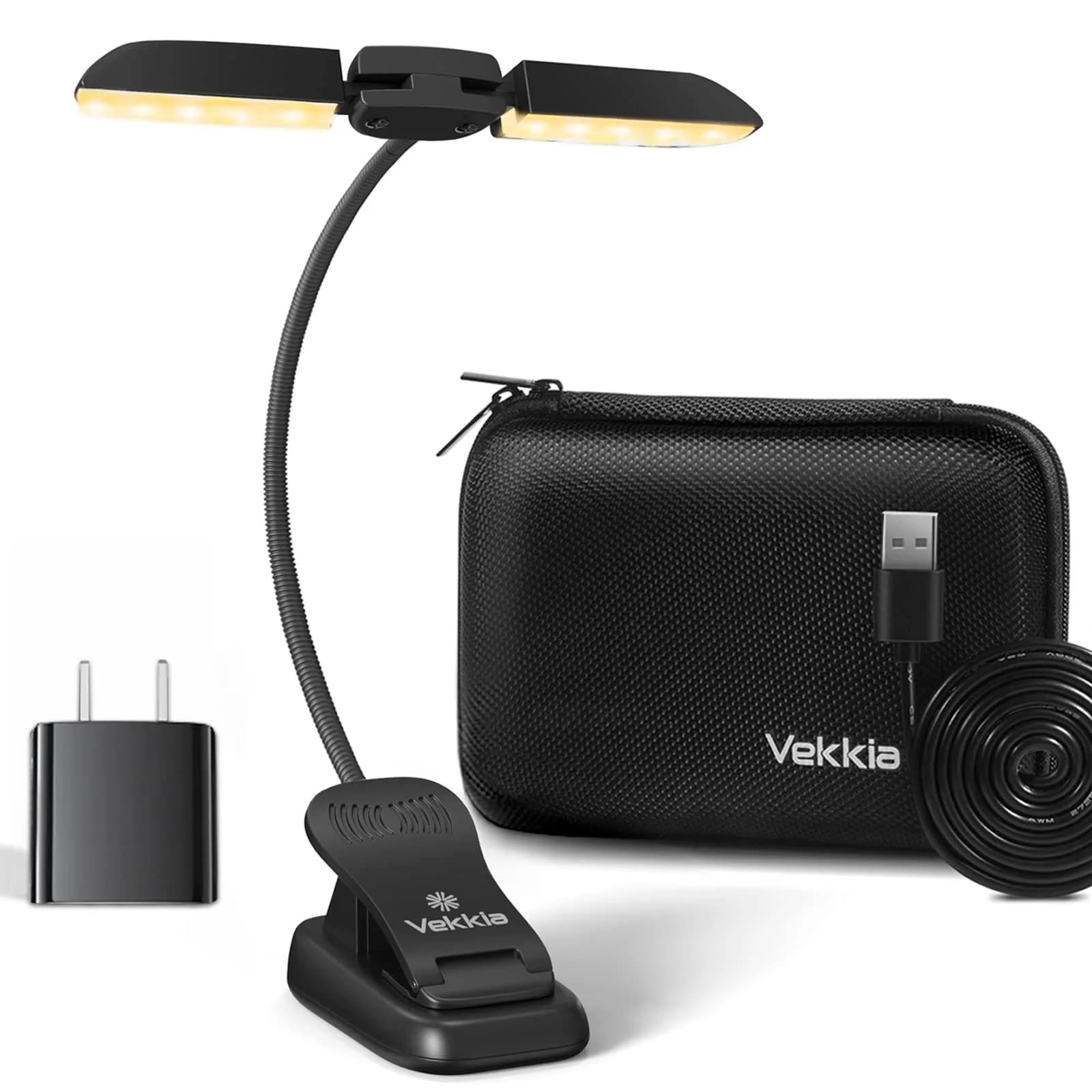 Vekkia 14 LED Book Light with Charger & Travel Case, 7 oz (198 g) | Portable Clip-on Reading Lamp - main product image