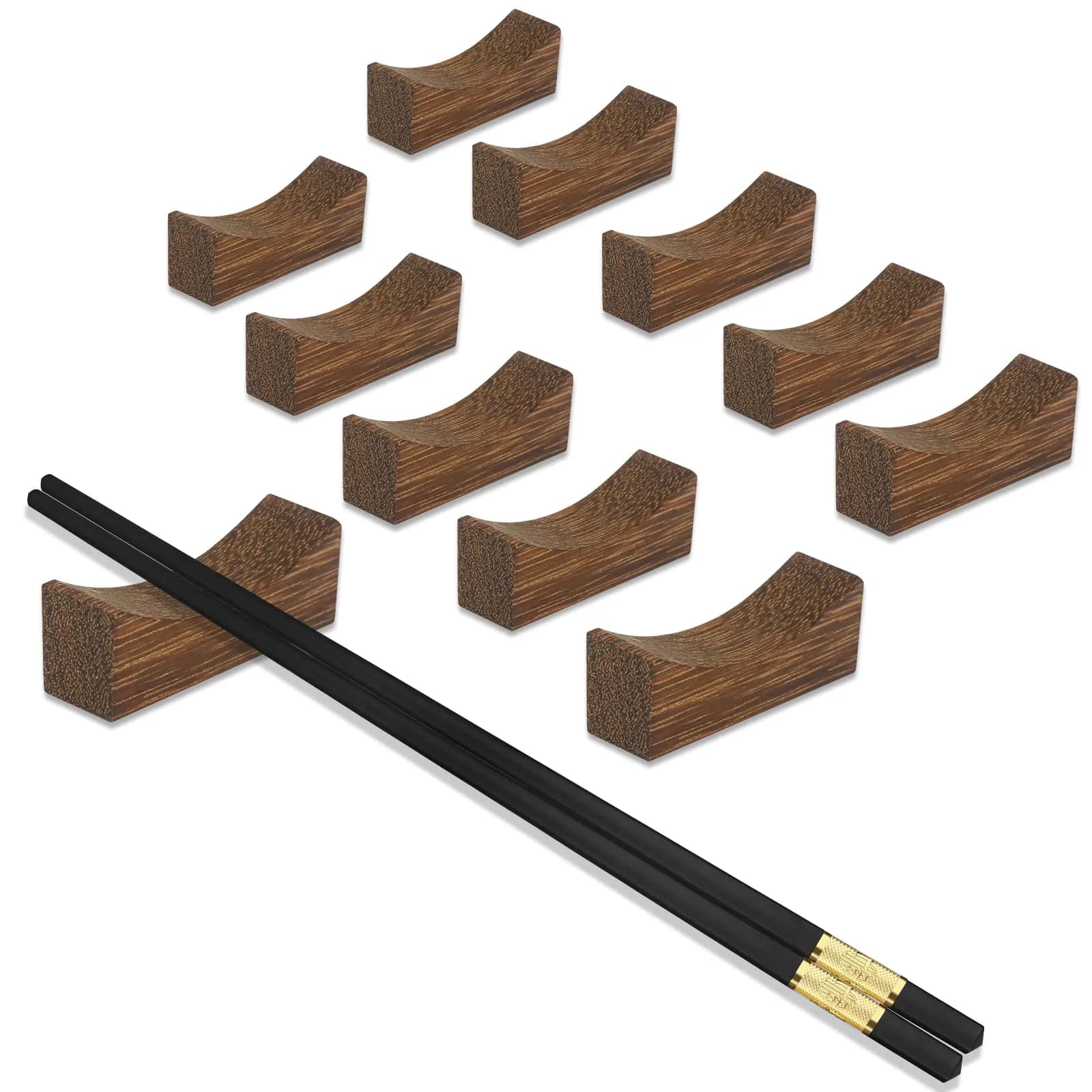 YTLX Natural Wenge Wood Chopstick Rests Set of 10 | Sturdy & Smooth for Kitchen Dining - main product image