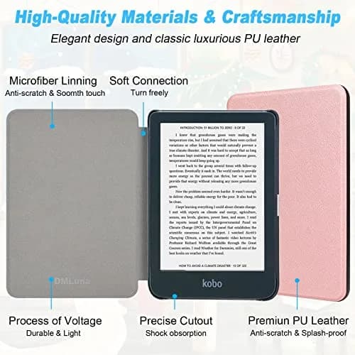 DMLuna Rose Gold Folio Case for Kobo Clara BW/Colour/2E 6" | Auto Sleep Wake PU Leather Cover thumbnail 6