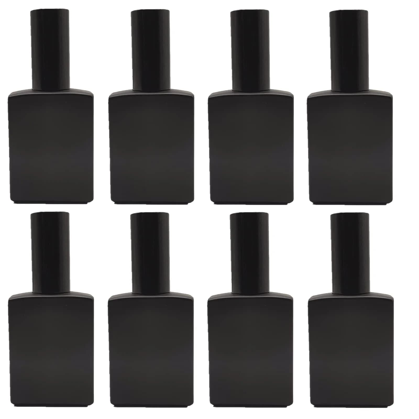 PimyRcyi 8PCS Square Glass Spray Bottle 50ml (1.7oz) | Matte Black Fine Mist Refillable Container