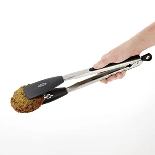 OXO Good Grips Large Silicone Flexible Turner & Tongs Set, Black | Heat-Resistant to 600°F, Non-Stick Safe thumbnail 4