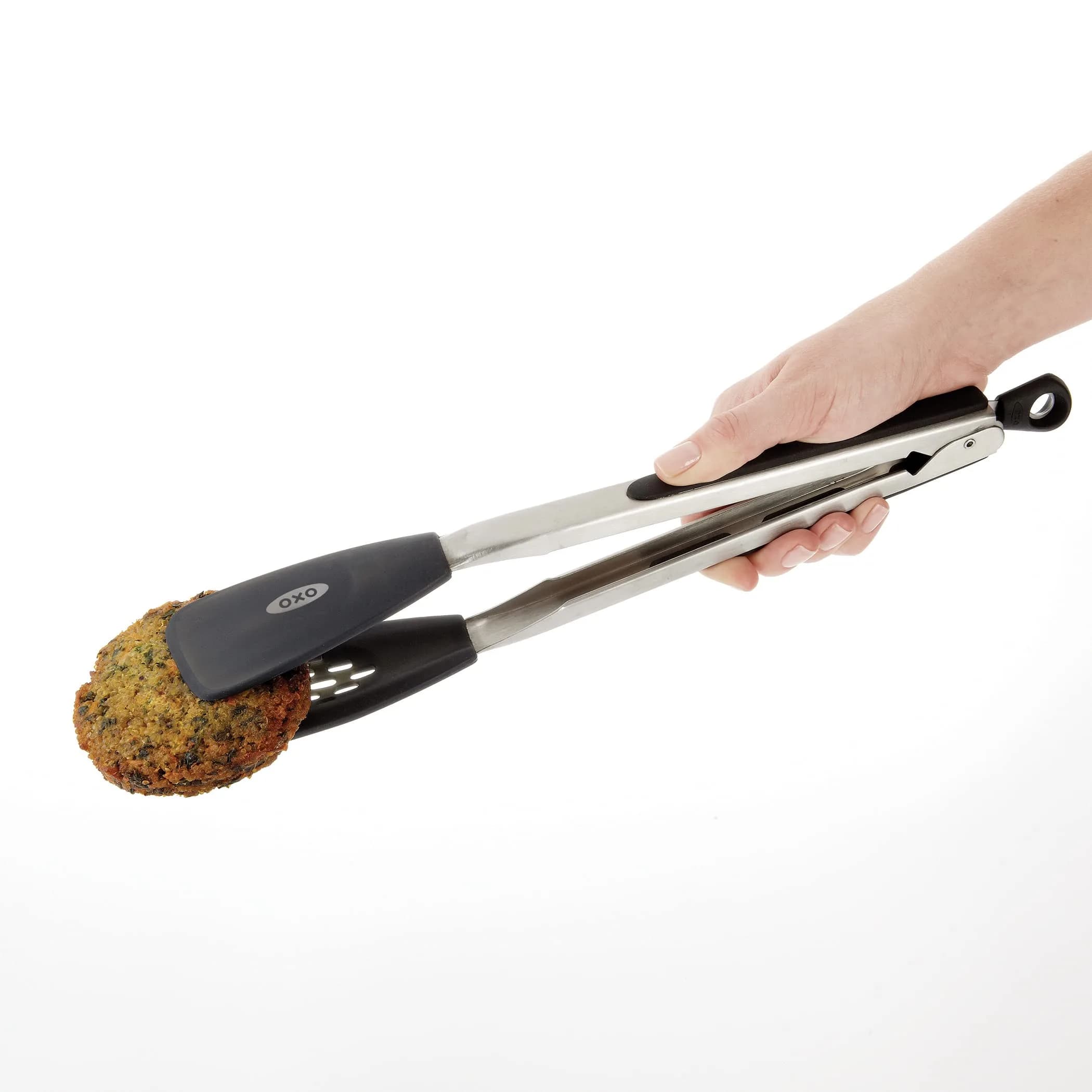 OXO Good Grips Large Silicone Flexible Turner & Tongs Set, Black | Heat-Resistant to 600°F, Non-Stick Safe - view 4
