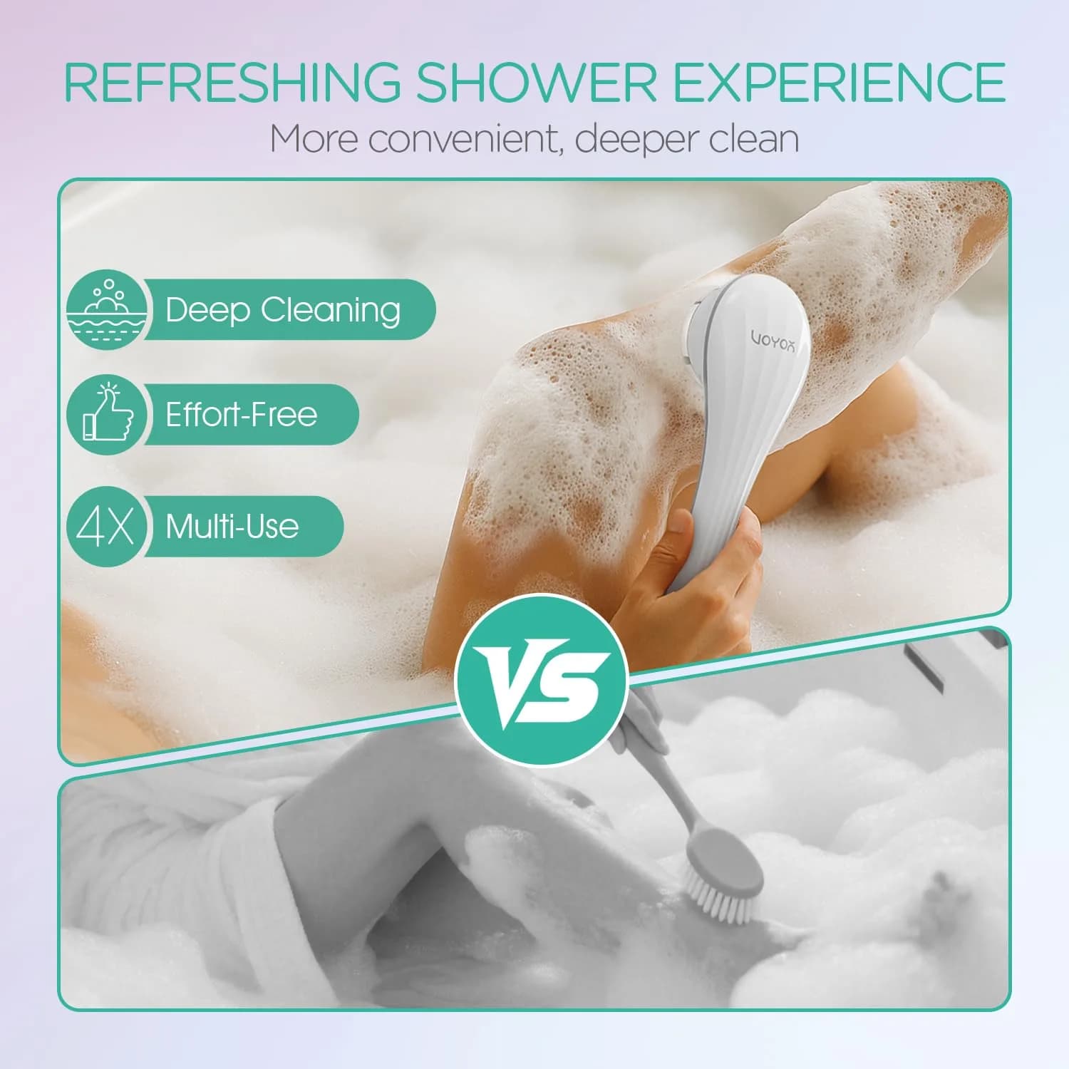 VOYOR BC100 Electric Body Brush with Long Handle | 4-in-1 Exfoliating Spin Brush for Shower - view 6